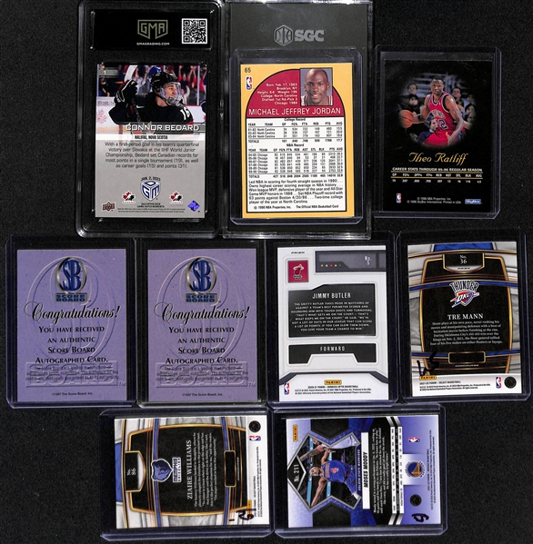 (10) Sports Cards inc. Mostly Basketball Cards - 2023 Upper Deck Game Dated Moments Connor Bedard Rookie (GMA 10), 2022-23 Select Zion Williamson En Fuego (SGC 10), +